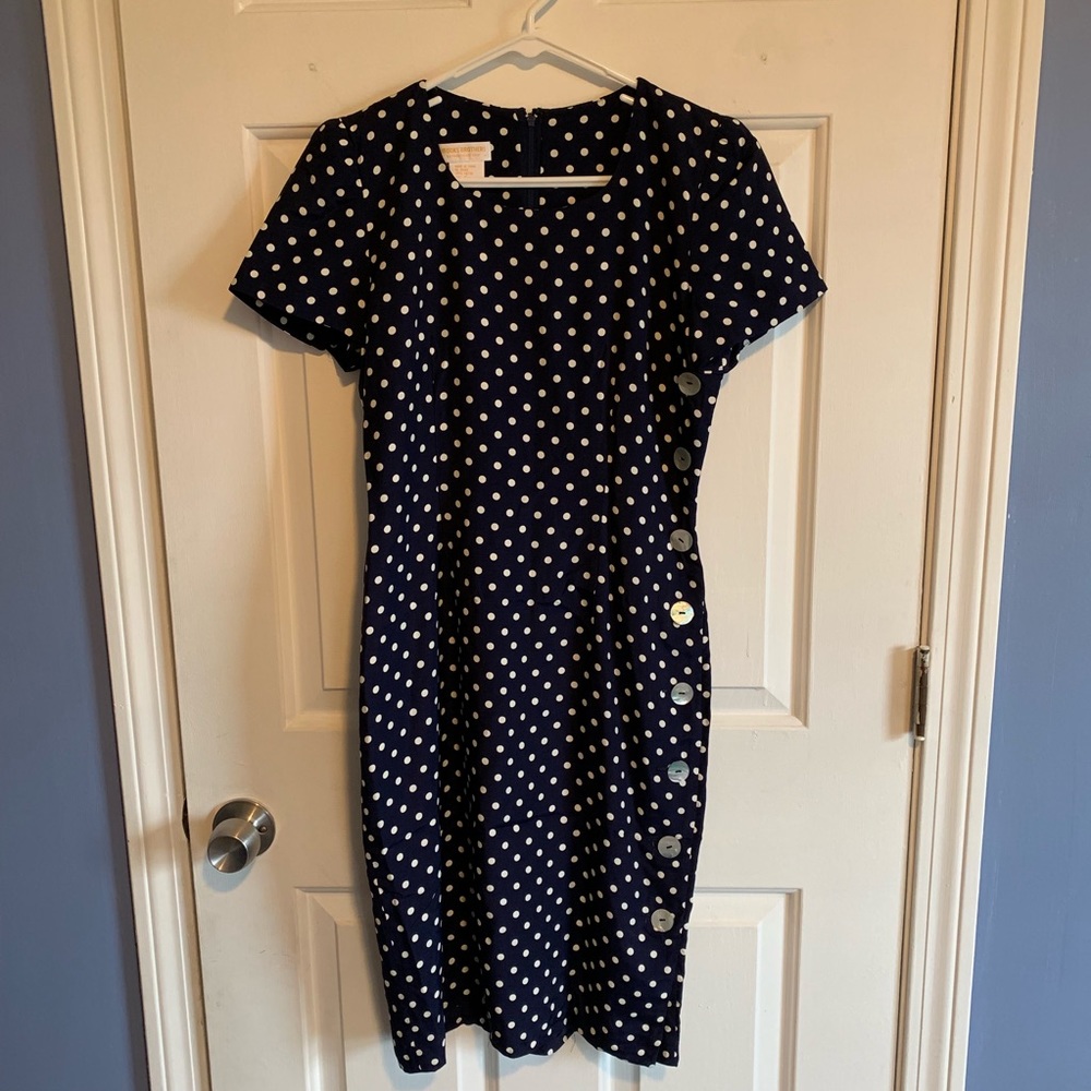 Brooks Brothers navy polka dot dress